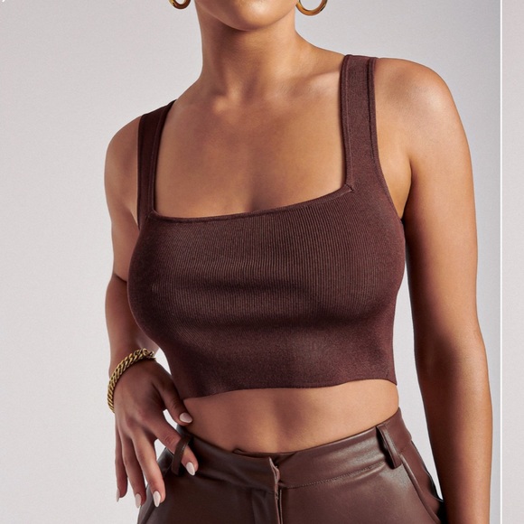 Meshki Jacqui Square Neck Bandage Crop top - Chocolate - Picture 1 of 3